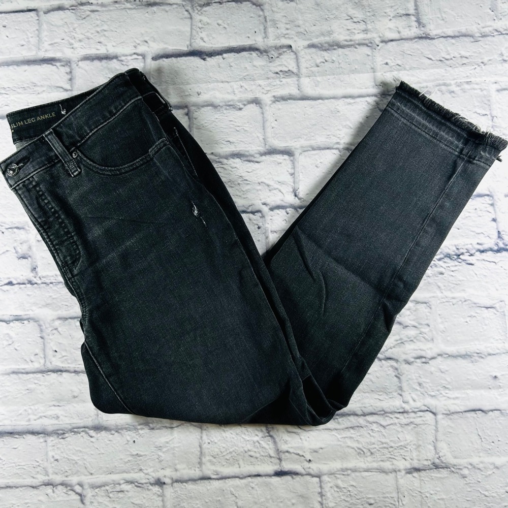 Chicos So Slimming Girlfriend Slim Leg Ankle Jeans Black Distressed Size 0.5 6R